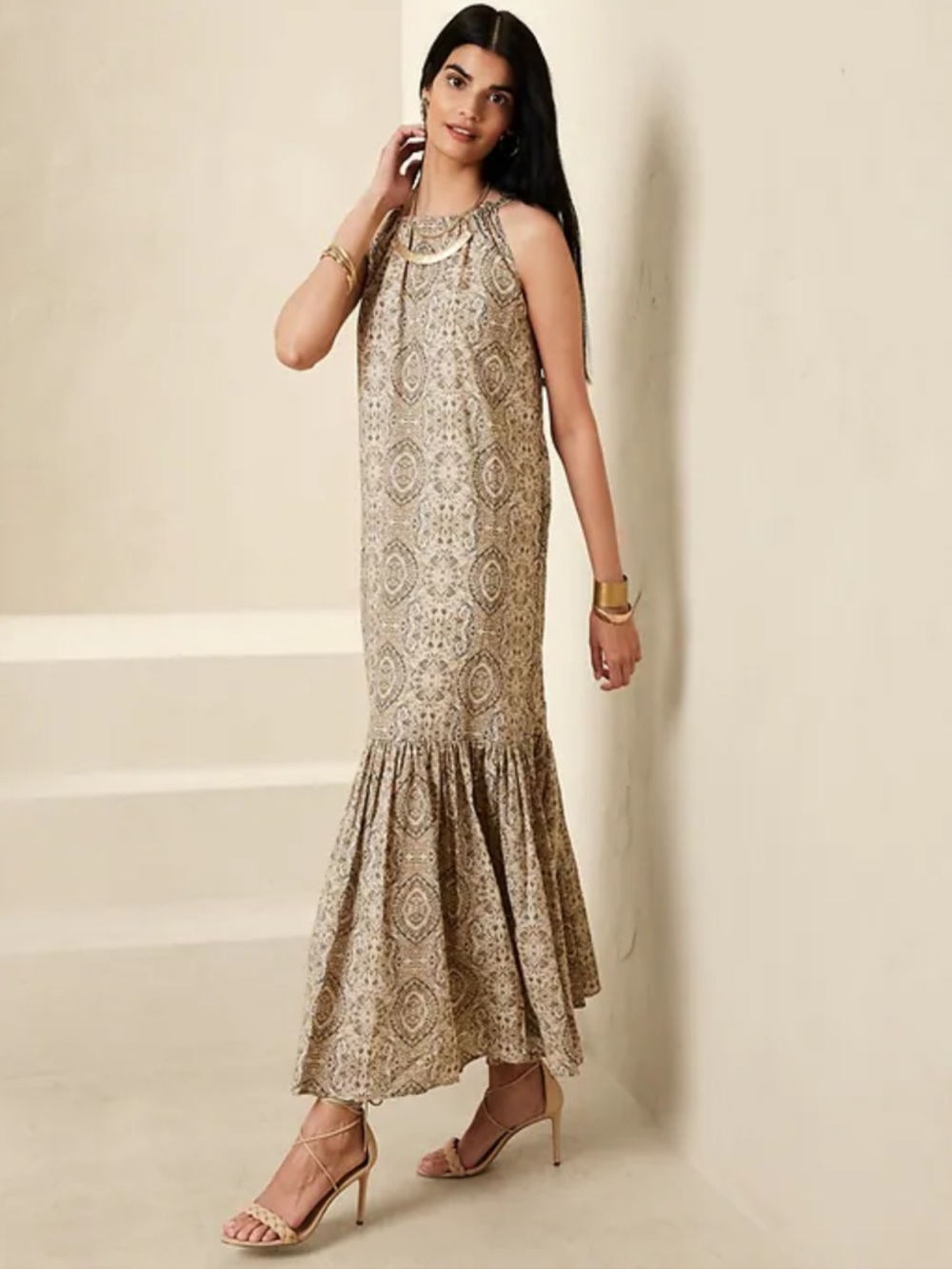 Banana Republic Halter Maxi Dress Paisley Floral Boho M Medium